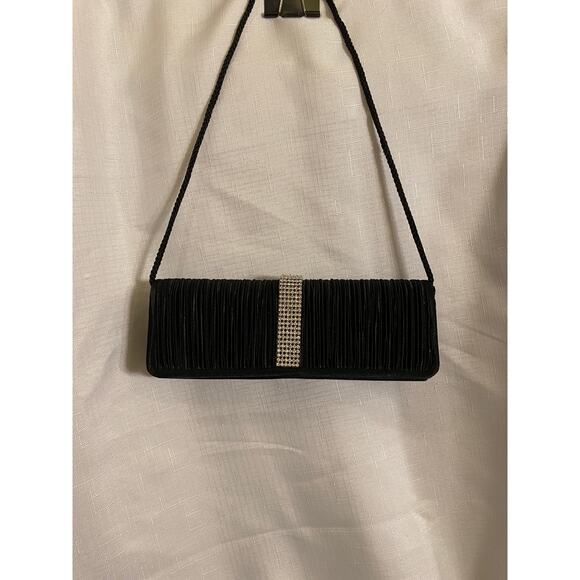 Women's Evening Formal Clutch Bag Purse Black with rhinestones rope strap EUC - Picture 2 of 13